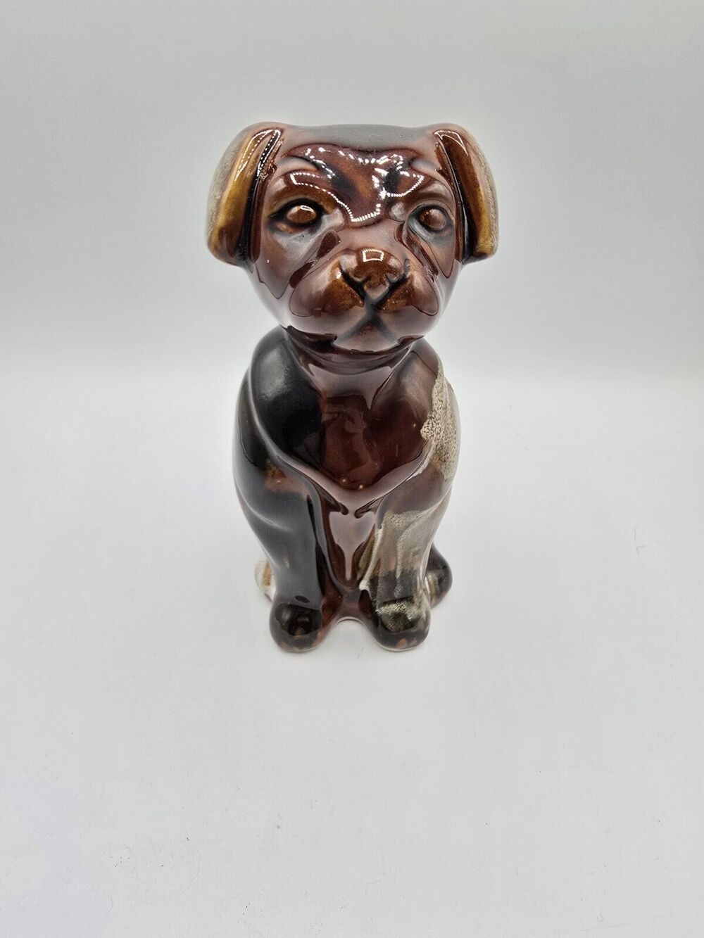MCM Dog Art Pottery Brown Drip Glazed Pair Vintage